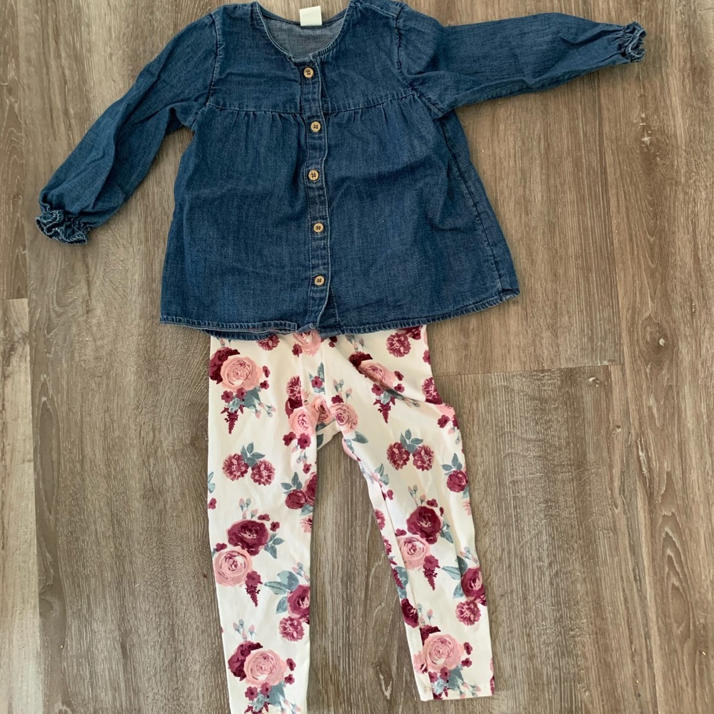 H&M Jean shirt and floral pants set